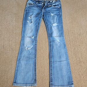 Miss Me Bootcut Jeans Distressed Mid Rise Blue 27
